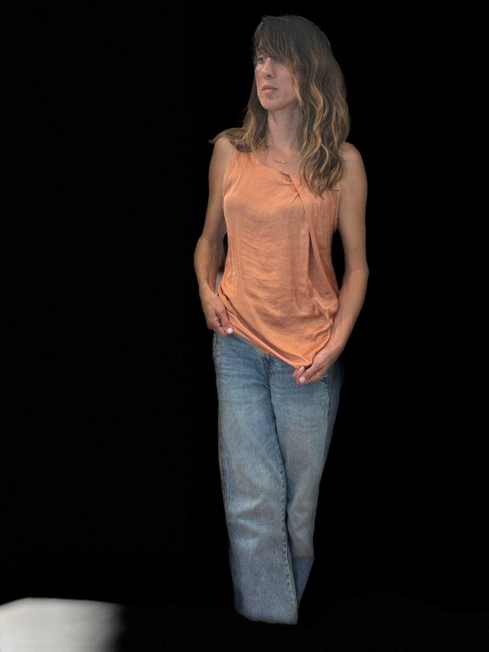 Sleeveless Peach Satin Tank Small